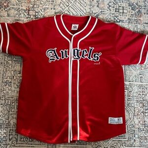Anaheim Angels Jersey Mens XL Red MLB True Fan Button Up Stitched Baseball Blank